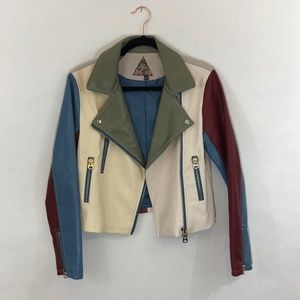 Colorblock Faux Leather Jacket. Small.